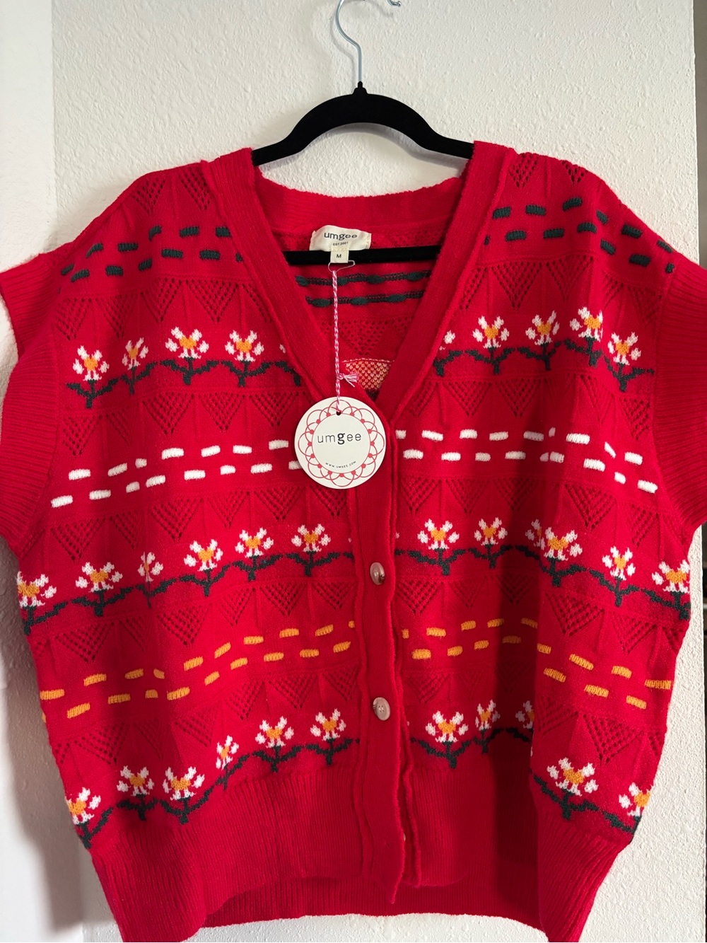Umgee Red Floral Button-Front Sweater Cardigan